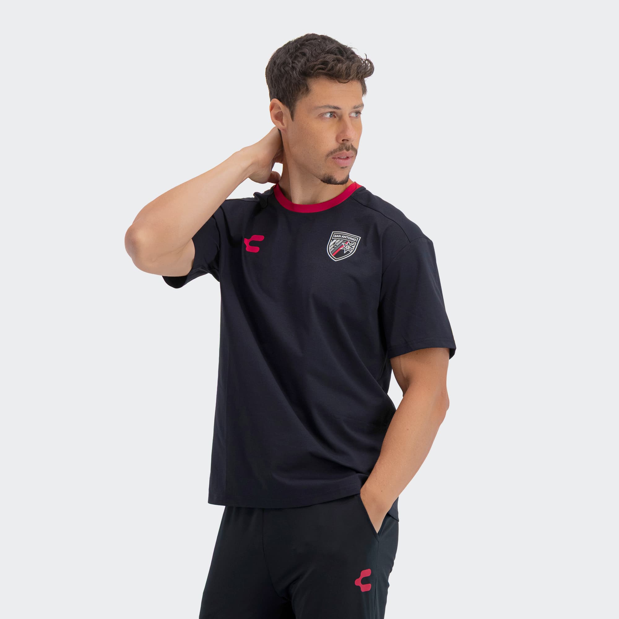 Black Red San Antonio T-Shirt for Men Charly Sport Soccer Gear