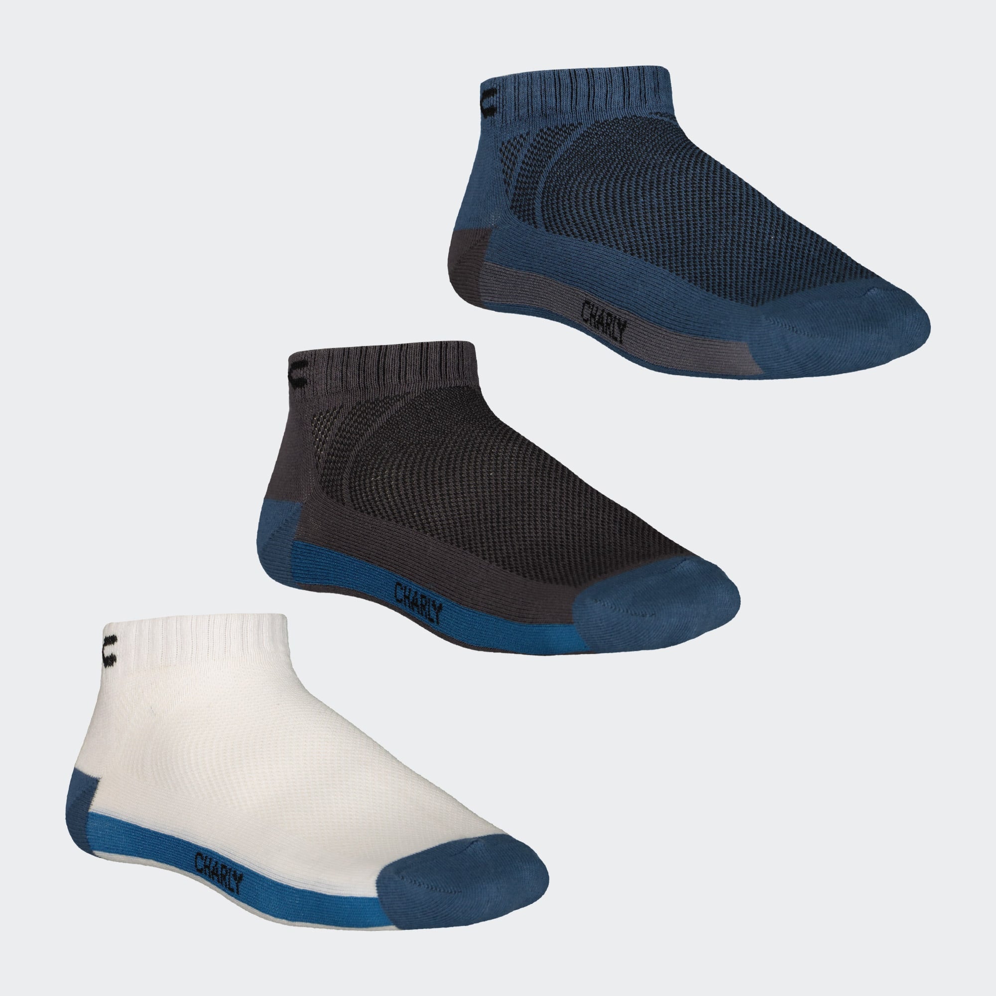 Gray Blue Lifestyle 3 Pack Low Cut Socks for Men Charly